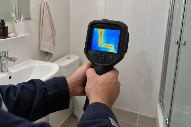 Banyo duvarında termal kamerayla su kaçağı aranıyor